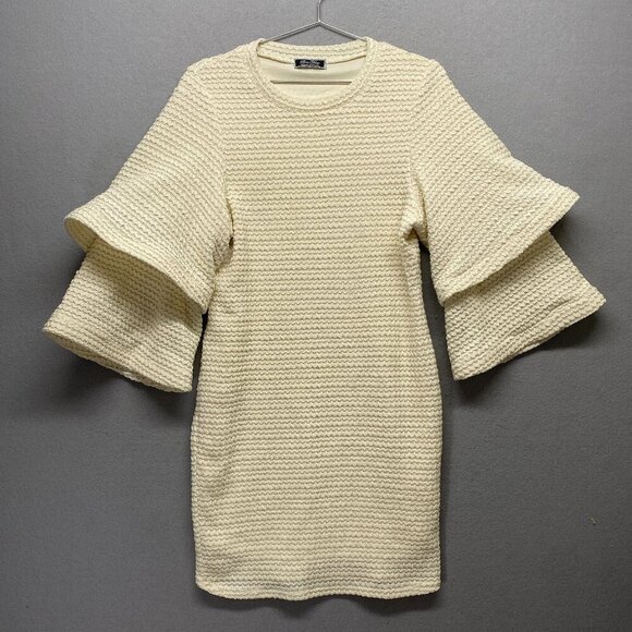 Lexi Drew Dress Womens Small Cream Party Bell Sleeve Soft Stretchy - Picture 1 of 16